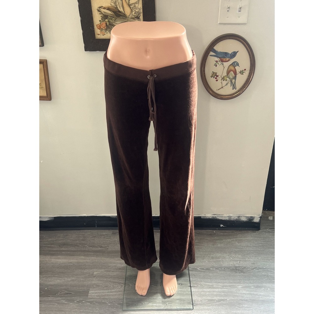 Vintage Y2K Juicy Couture Brown Velour Drawstring Flare Lounge Pants Size Petite